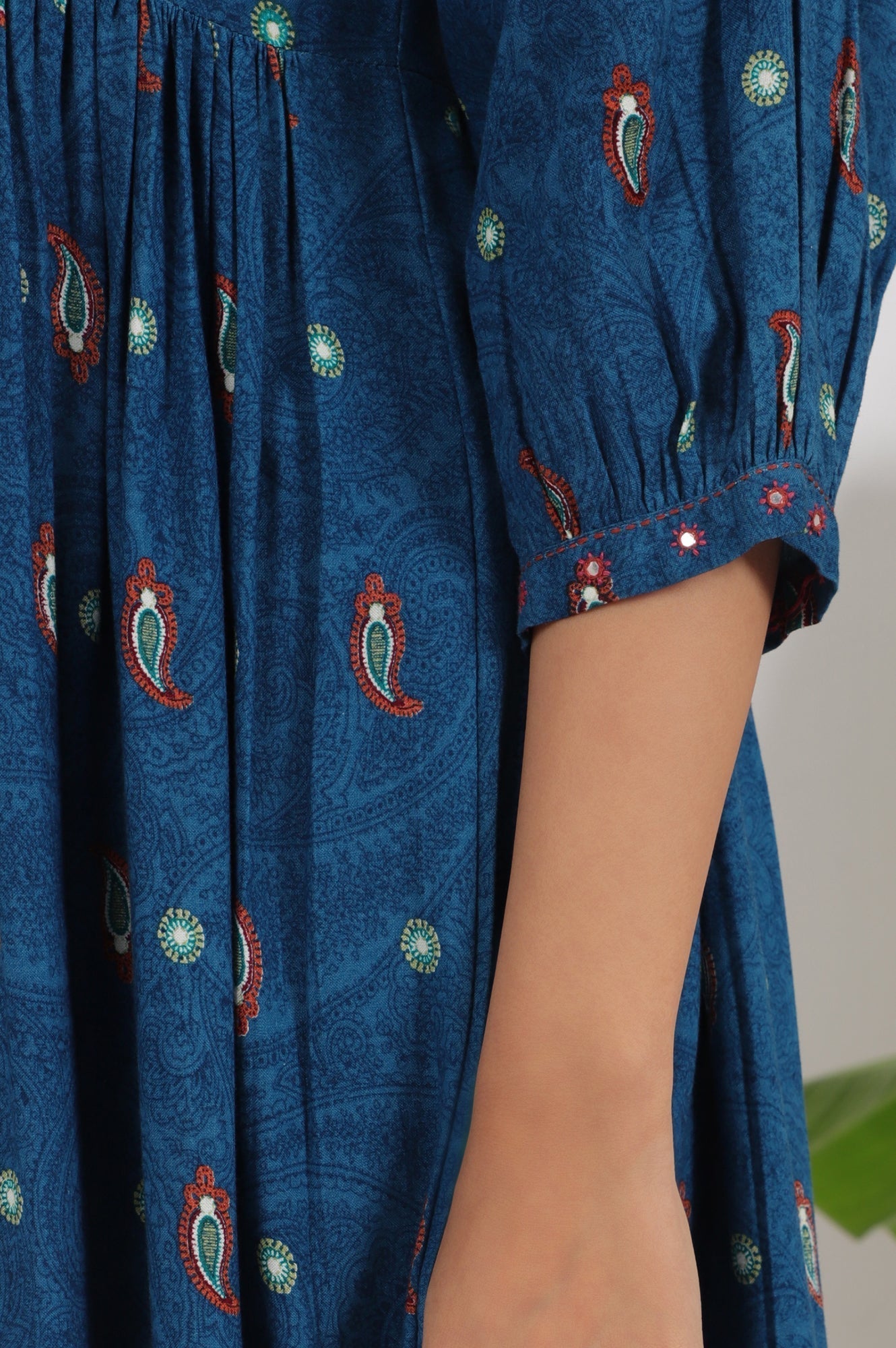 W for Woman Teal Blue Embroidered Yoke Rayon Kurta, Straight Pants and Dupatta Set