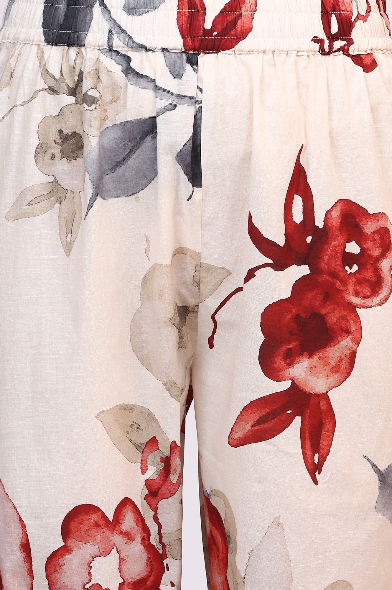 W for Woman White Bold Floral Printed Pure Cotton Swiss Dot Flared Kurta and Pants Co-ord Set