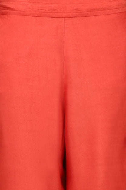 W for Woman Crimson Red Bold Floral Printed Organza Sleeveless Flared Kurta, Pants and Dupatta Set