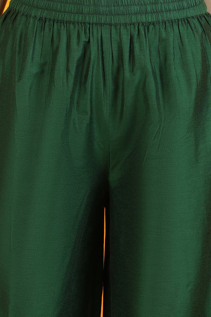 W for Woman Emerald Green Embroidered Panelled Kurta, Flared Pants and Dupatta Set