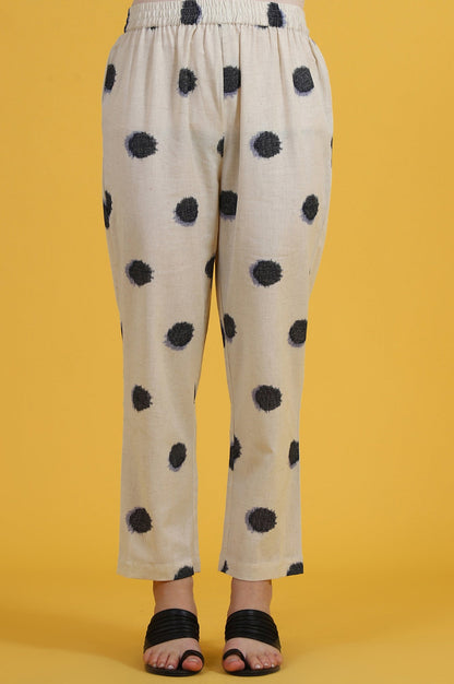 W for Woman White Polka Dots Cotton Flax A-line Kurta and Pants Co-ord Set