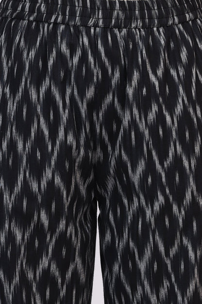 W for Woman Black Ikkat Pure Cotton Straight Kurta and Pants Co-ord Set