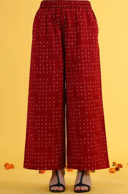 W for Woman Red Abstract Printed Cotton Flax Sleeveless Straight Kurta and Pants Co-ord Set