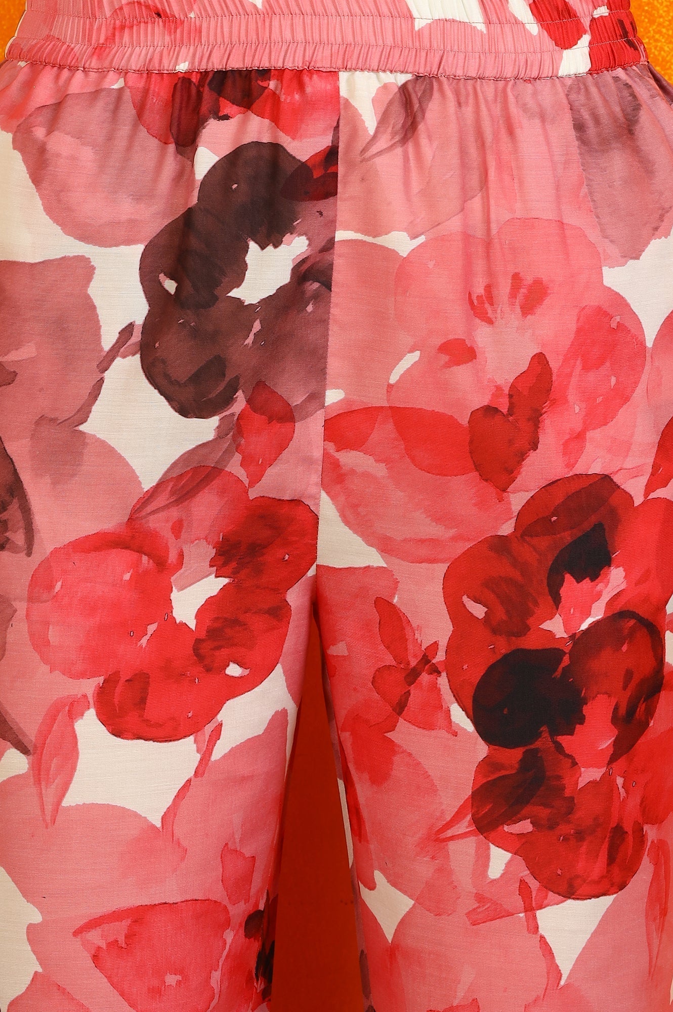 W for Woman Red Bold Floral Printed Modal A-line Kurta and Pants Co-ord Set