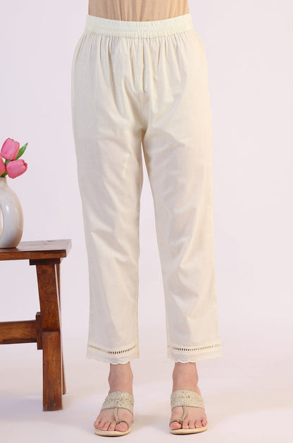 W for Woman White Embroidered Lace Straight Pure Cotton Kurta & Straight Pant With Dupatta Set