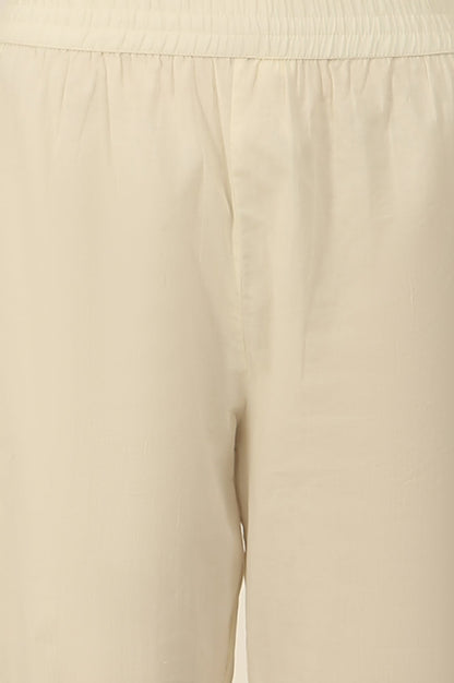 W for Woman White Thread Embroidered Textured Cotton A-line Kurta, Straight Pants and Dupatta Set