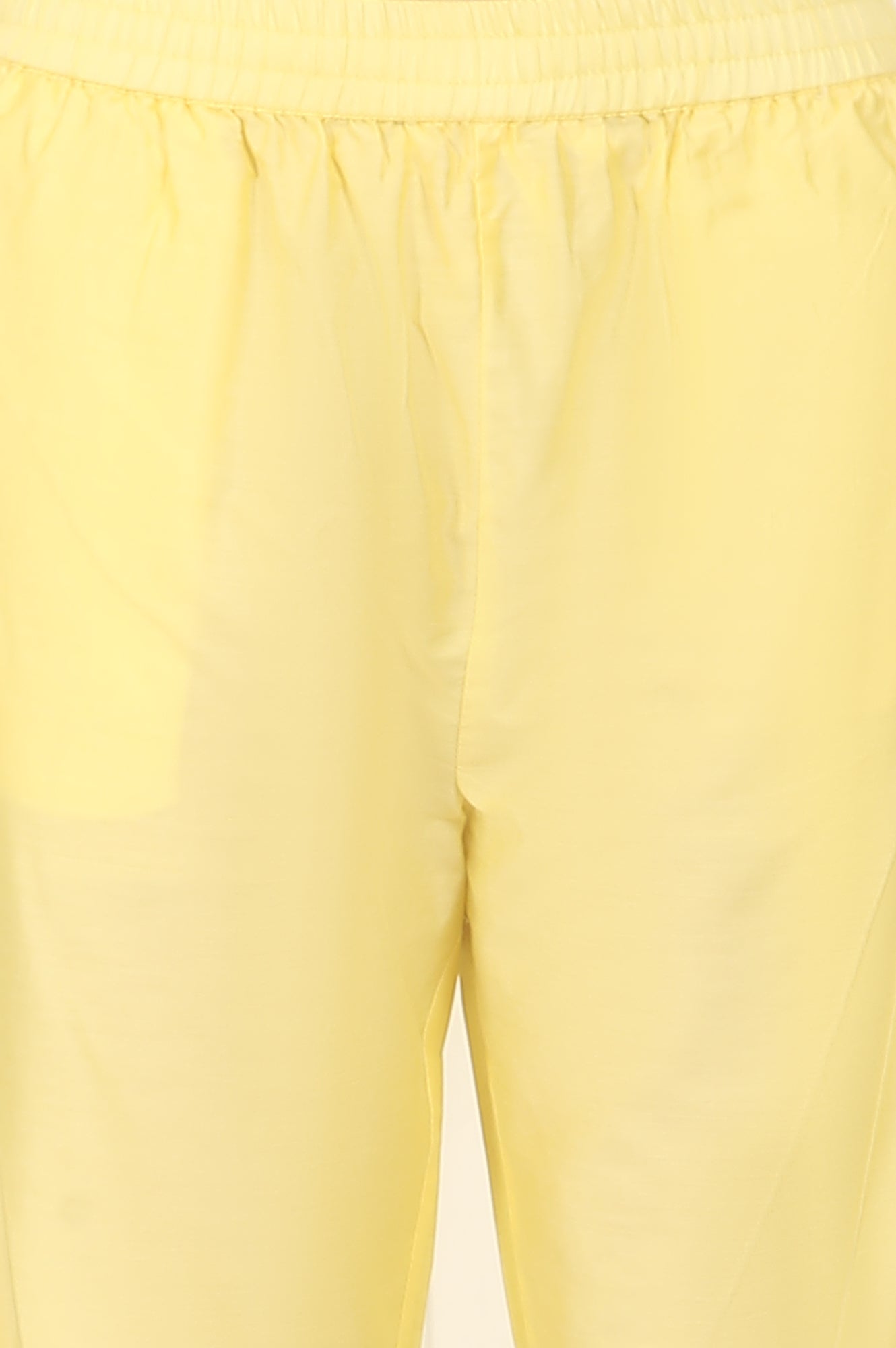 W for Woman Lemon Yellow Embroidered Chanderi A-line Kurta, Pants and Dupatta Set