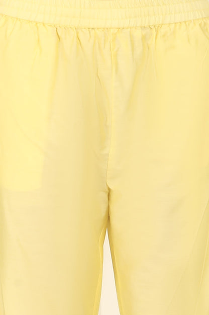 W for Woman Lemon Yellow Embroidered Chanderi A-line Kurta, Pants and Dupatta Set