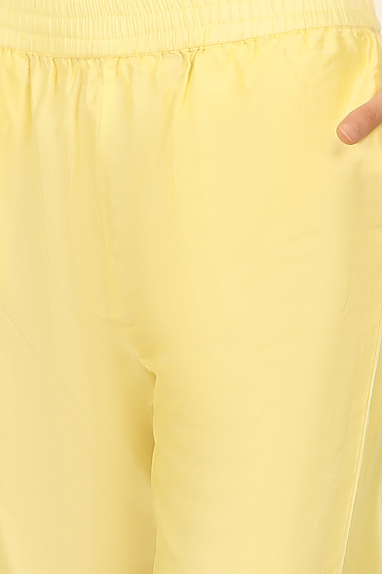 W for Woman Lemon Yellow Embroidered Chanderi A-line Kurta, Pants and Dupatta Set