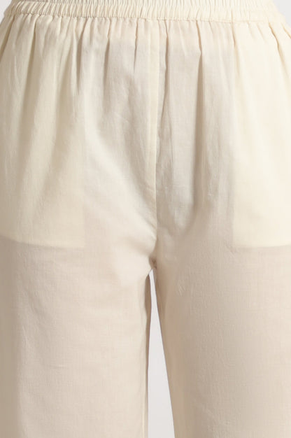 W for Woman White Embroidered Jacquard Straight Kurta, Pants and Dupatta Set