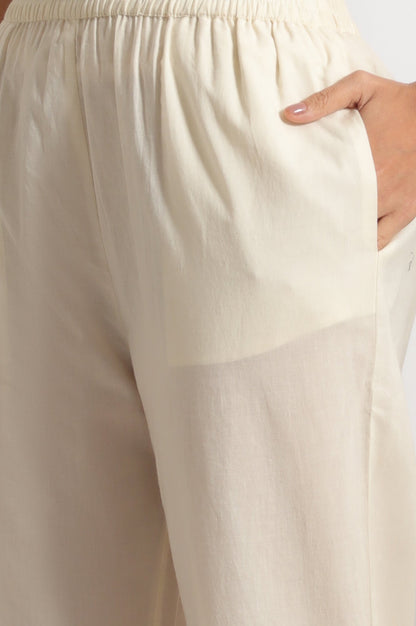 W for Woman White Embroidered Jacquard Straight Kurta, Pants and Dupatta Set