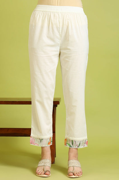 W for Woman Cream Floral Printed Kota Anarkali Kurta, Pants and Dupatta Set
