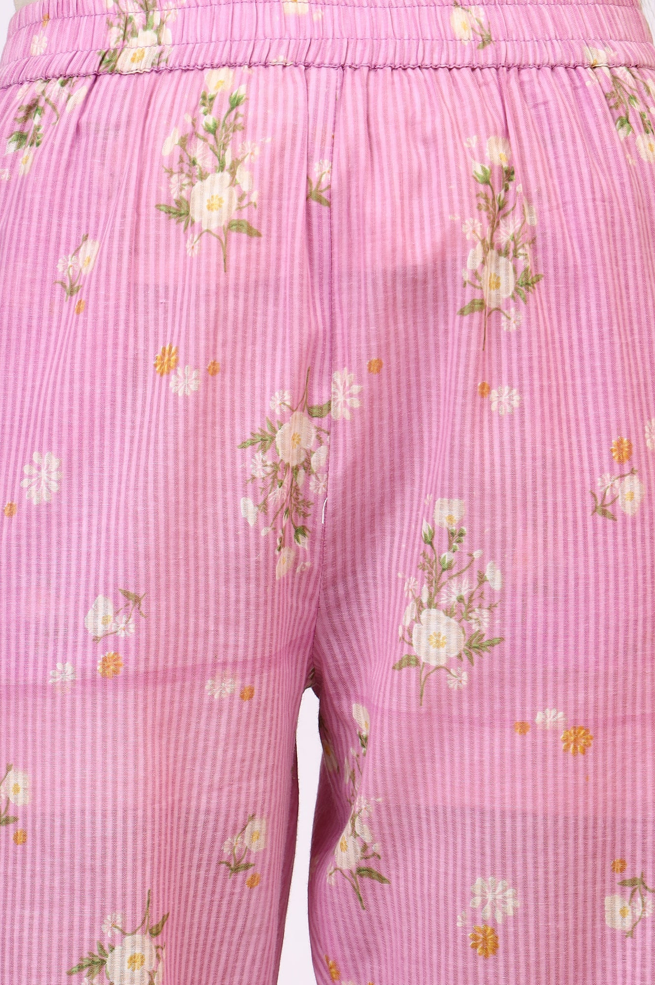 W for Woman Lilac Floral Printed Pure Cotton Straight Kurta and Pants Co-ord Set
