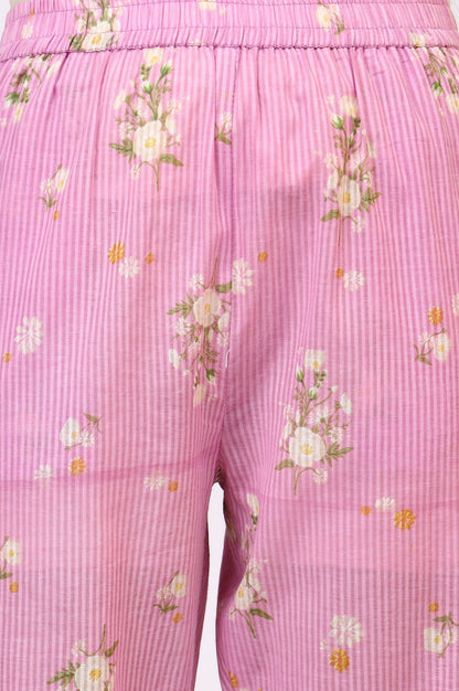 W for Woman Lilac Floral Printed Pure Cotton Straight Kurta and Pants Co-ord Set
