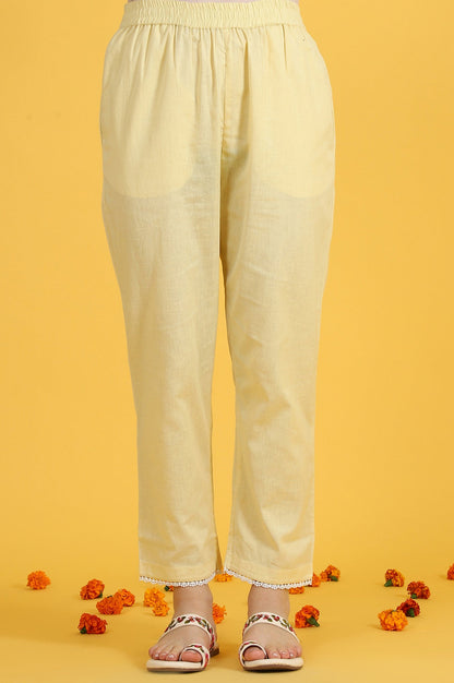 W for Woman Yellow Embroidered Lace Kota Straight Kurta & Straight Pant With Dupatta Set