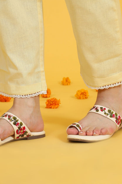 W for Woman Yellow Embroidered Lace Kota Straight Kurta & Straight Pant With Dupatta Set