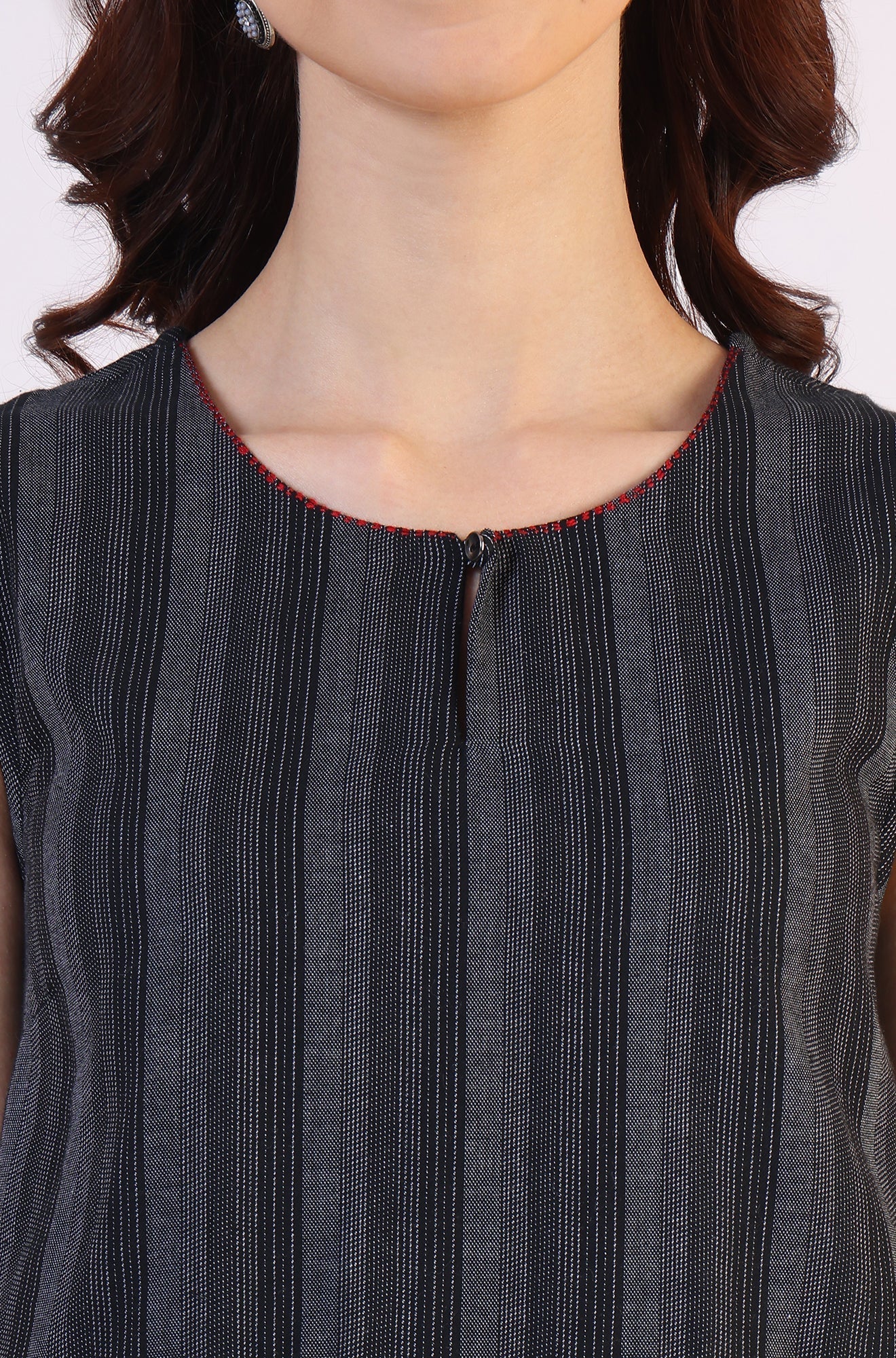 W for Woman Black Yarn Dyed Striped Sleeveless Top and Pants Co-ord Set