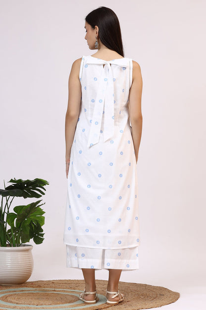 W for Woman White Checker Embroidered Straight Kurta and Flared Pants Co-ord Set