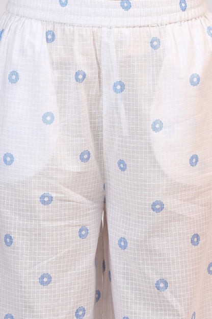 W for Woman White Checker Embroidered Straight Kurta and Flared Pants Co-ord Set