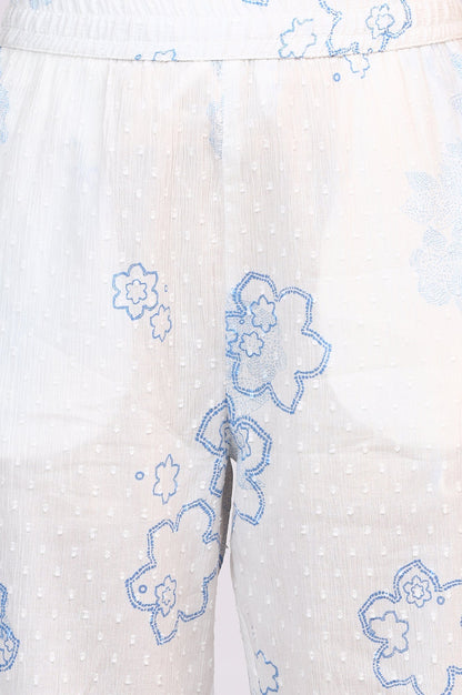 W for Woman White Printed Pure Cotton Swiss Dot Straight Tunic and Straight Pants Co-ord Set