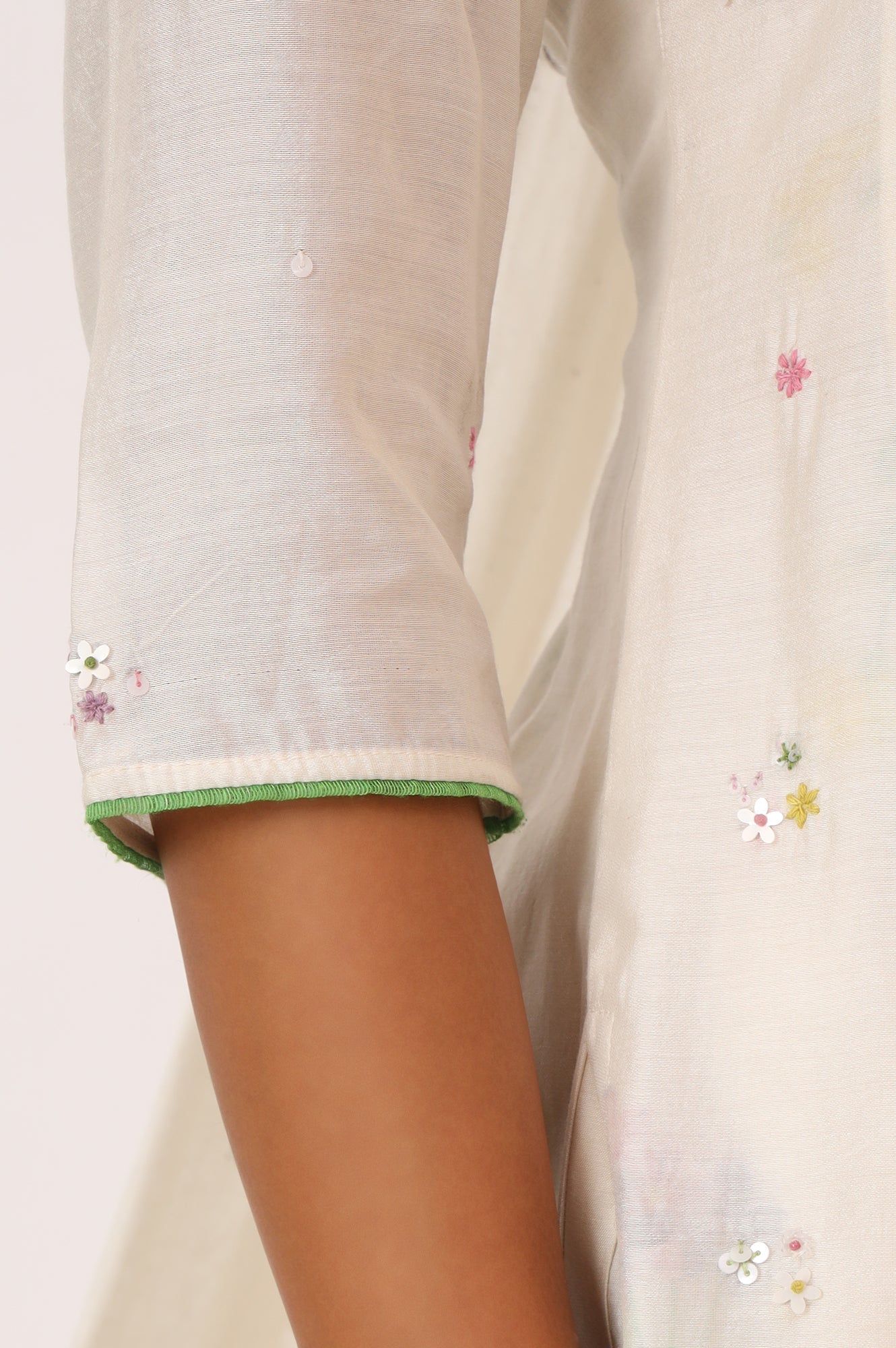 W for Woman White Embroidered Chanderi A-line Kurta, Pants and Dupatta Set