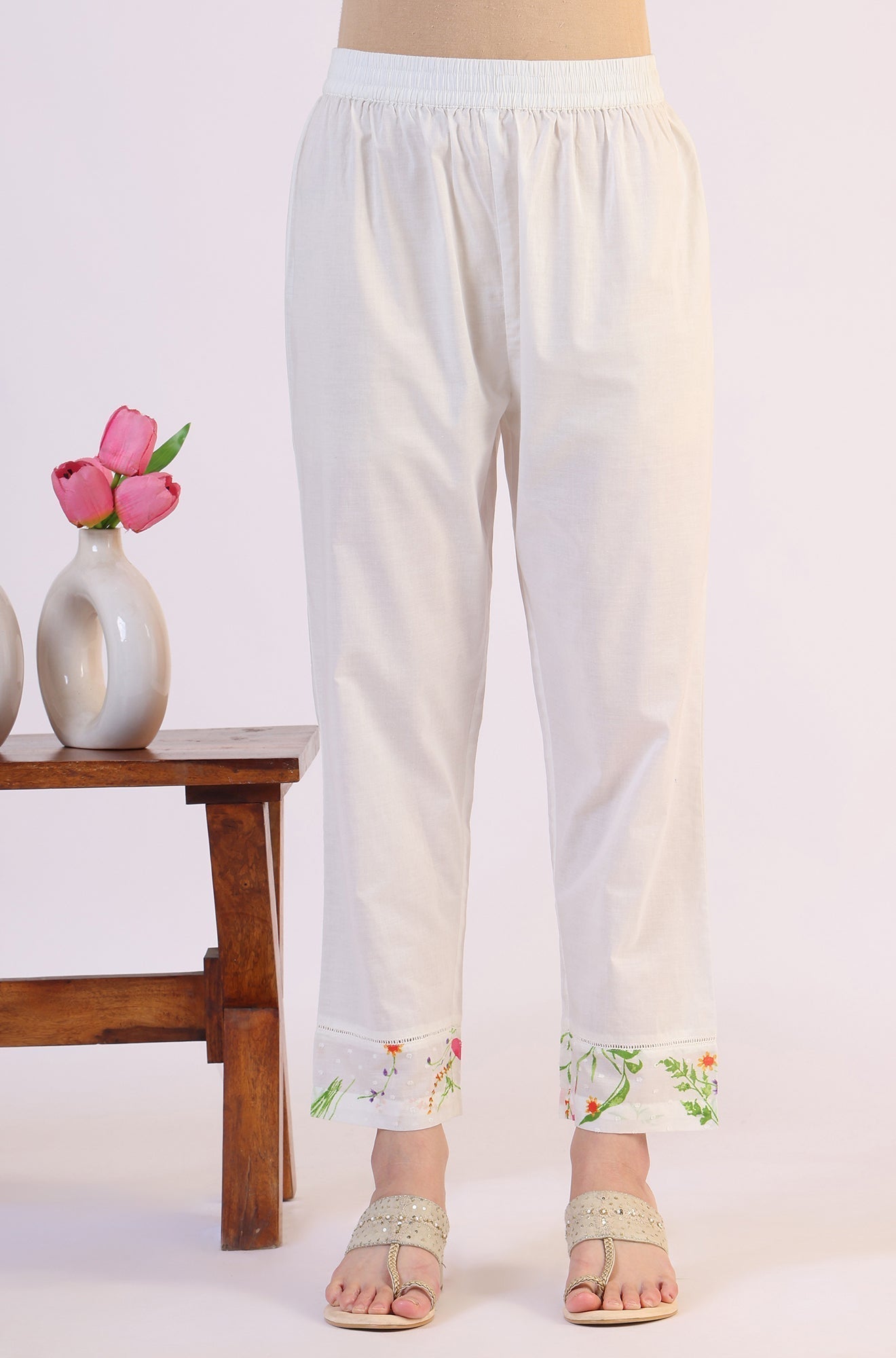 W for Woman White Floral Printed Swiss Dot Textured Anarkali Kurta, Straight Pants and Dupatta Set