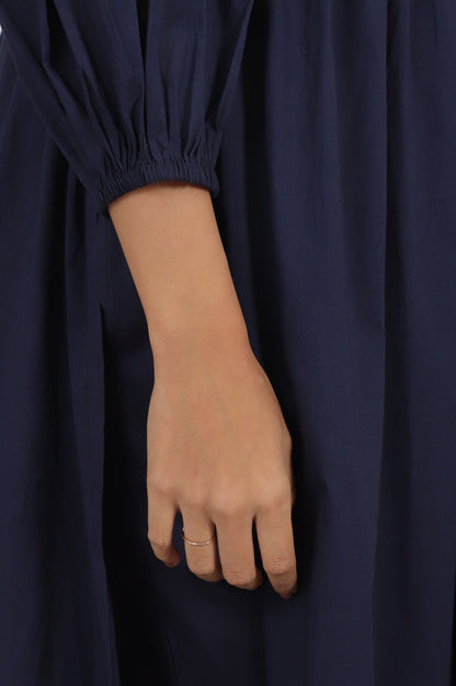 W for Woman Navy Blue Embroidered Yoke Pure Cotton Kurta and Pants Co-ord Set