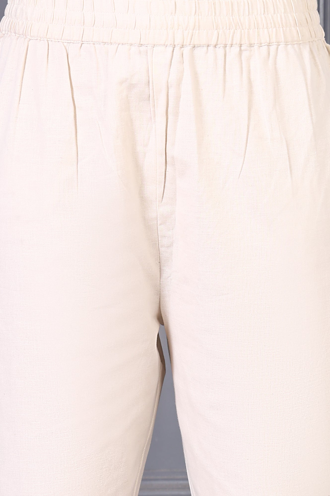 W for Woman Off White Embroidered Cotton Flax Straight Kurta and Trousers Co-ord Set
