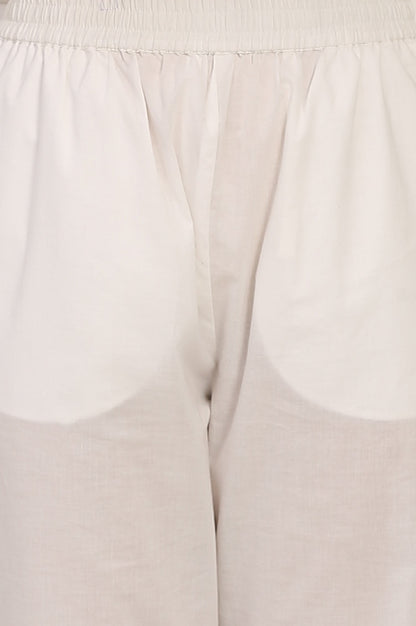 W for Woman White Solid Embroidered Straight Pure Cotton Kurta, Straight Pant and Dupatta Set