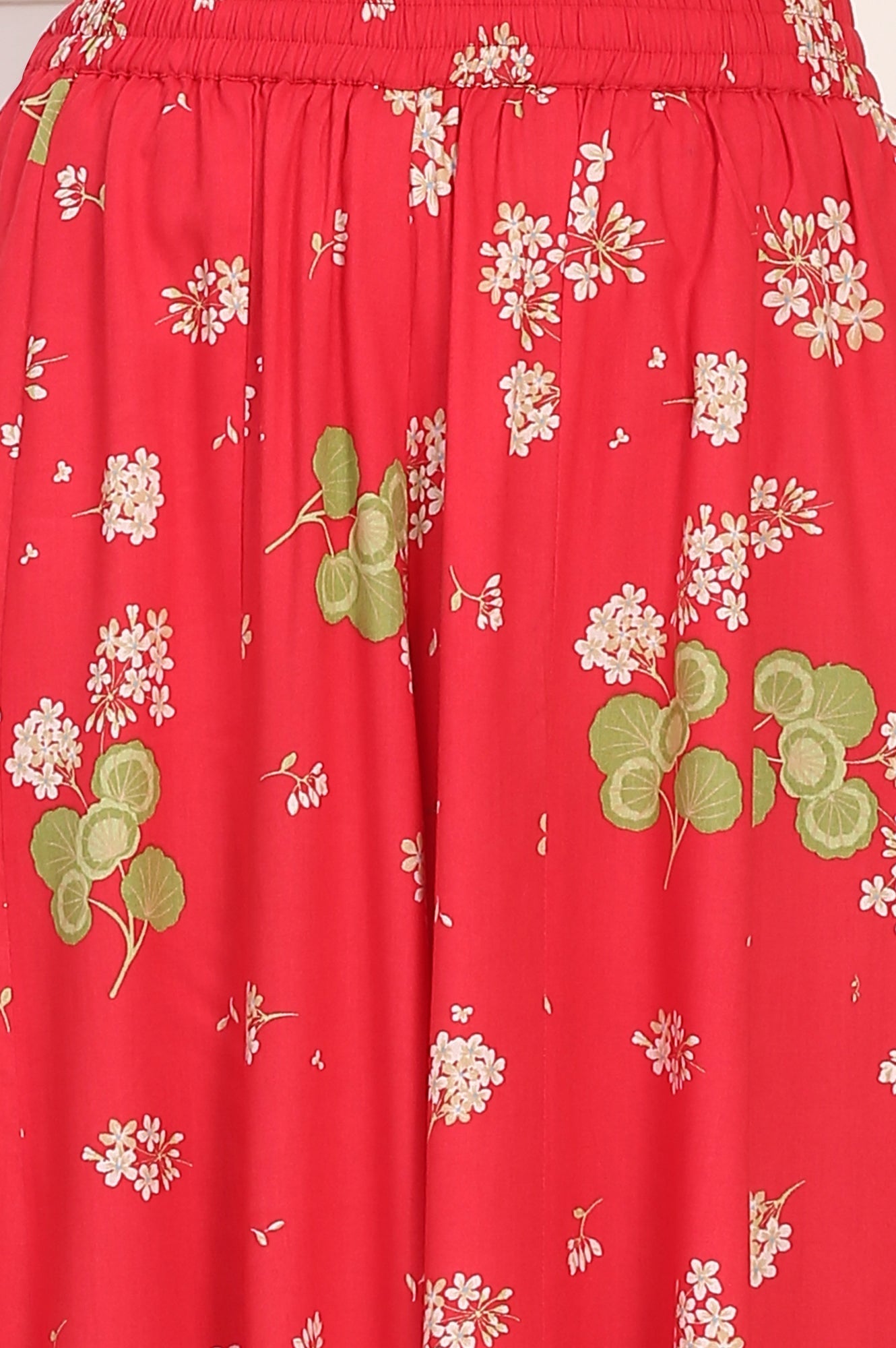 W for Woman Red Floral Printed Embellished Modal Flared Short Kurta, Flared Pant and Dupatta Set