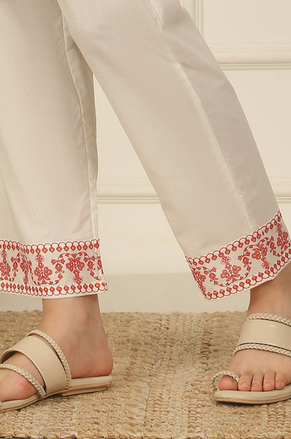 W for Woman White and Orange Floral Printed Pure Cotton Flared Kurta, Pants and Dupatta Set