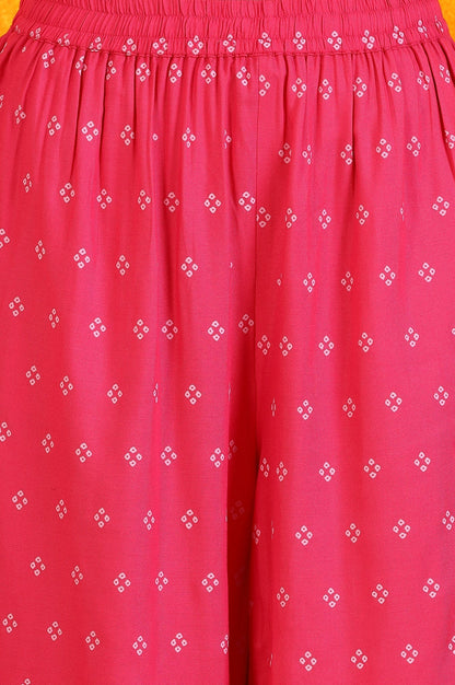 W for Woman Pink Embroidered Chanderi Panelled Kurta, Cropped Pants and Dupatta Set