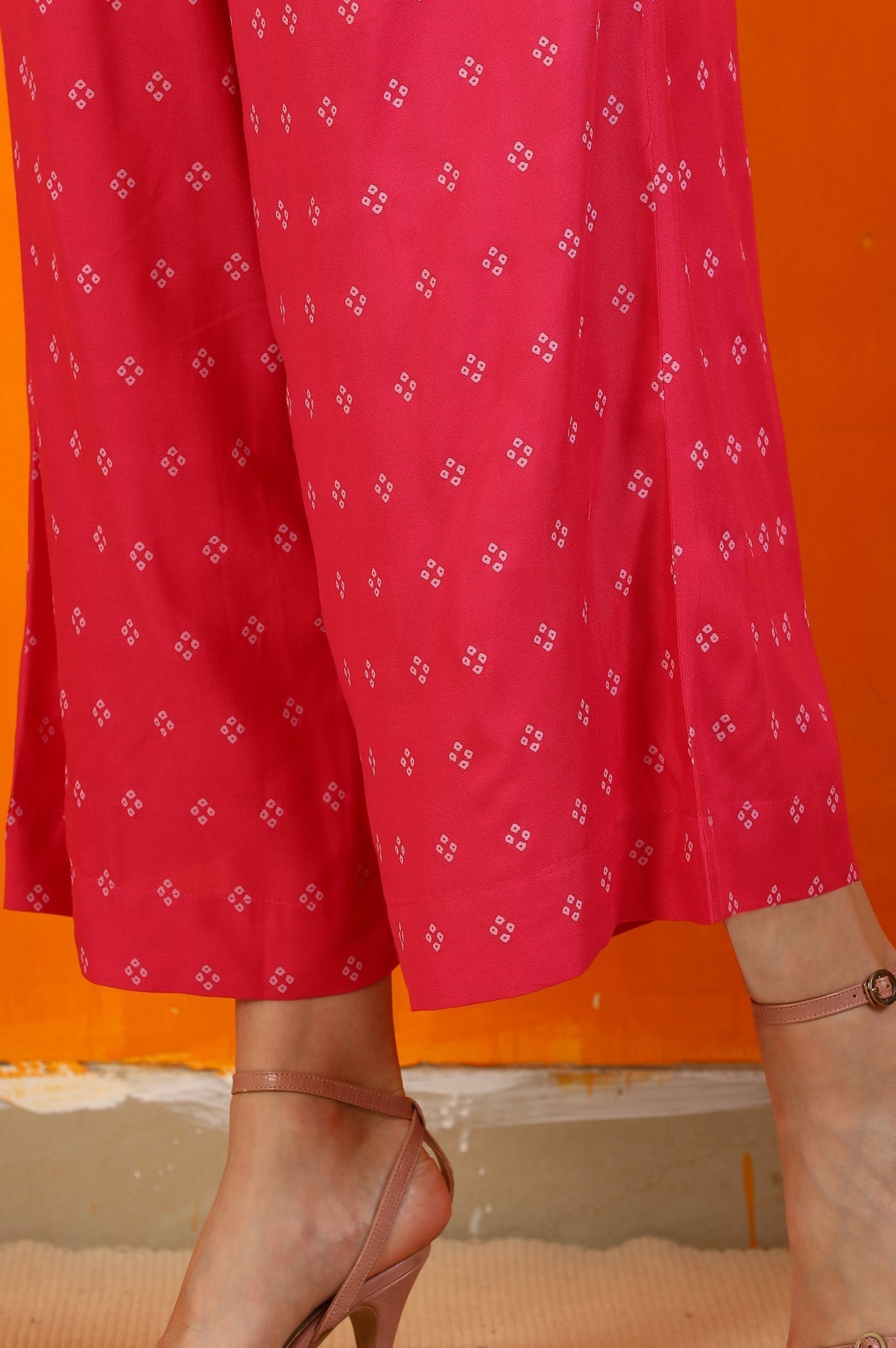 W for Woman Pink Embroidered Shantung Sleeveless Kurta, Cropped Pants and Dupatta Set