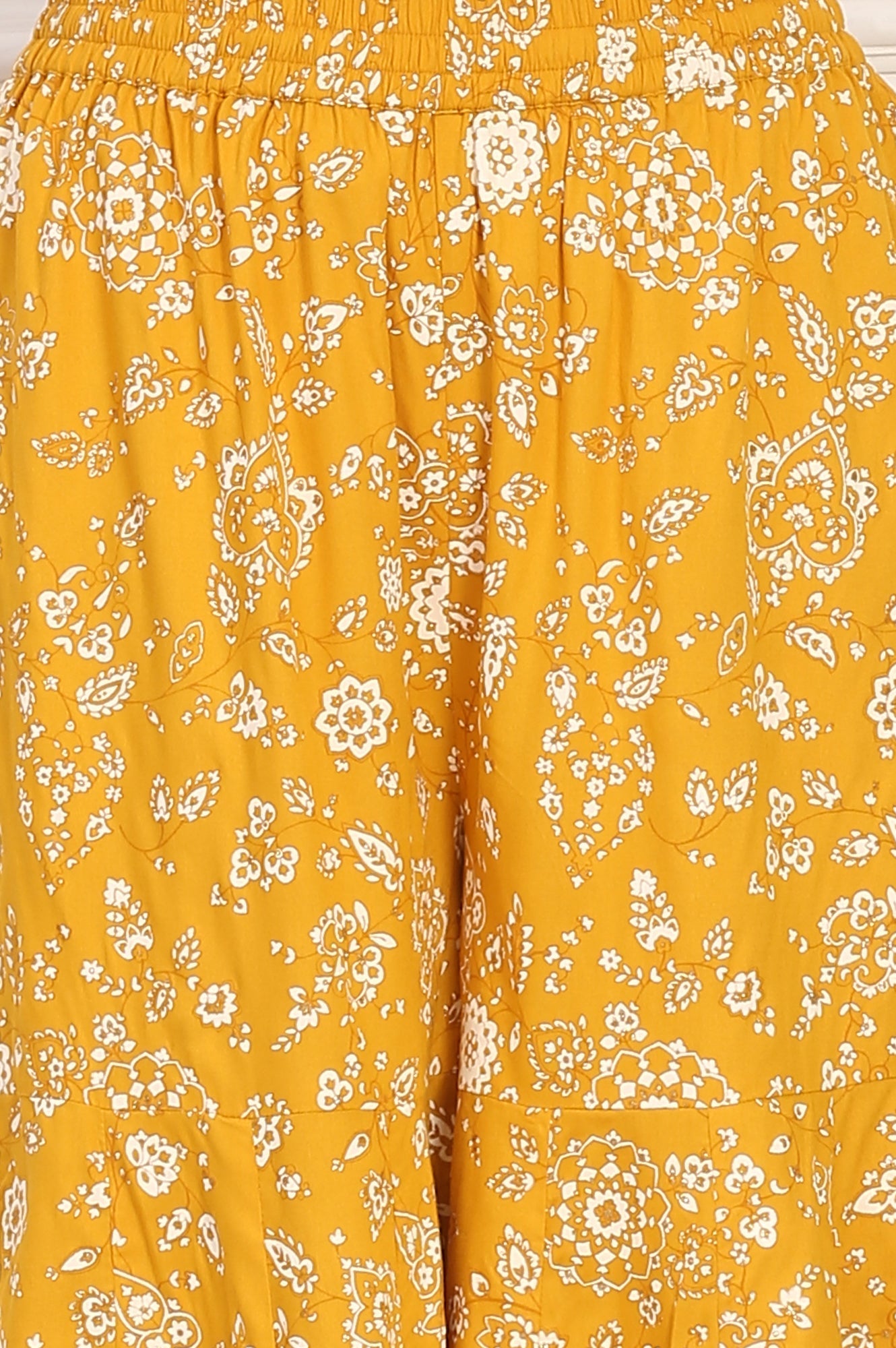 W for Woman Mango Yellow Floral Printed Embroidered Neck Flared Kurta, Sharara and Dupatta Set