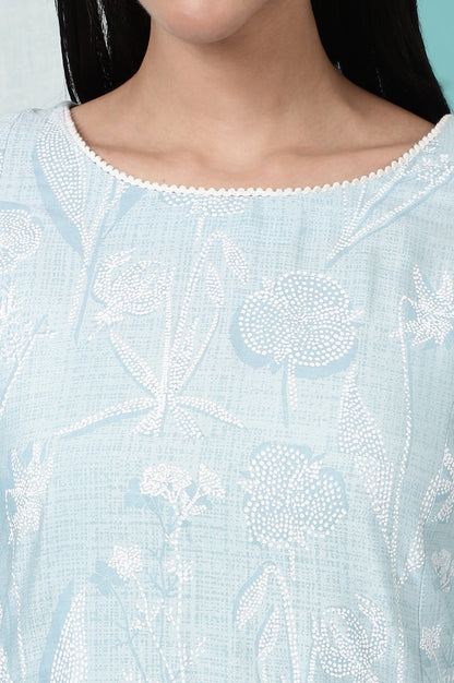W for Woman Sky Blue Floral Printed A-line Kurta and Pants Co-ord Set