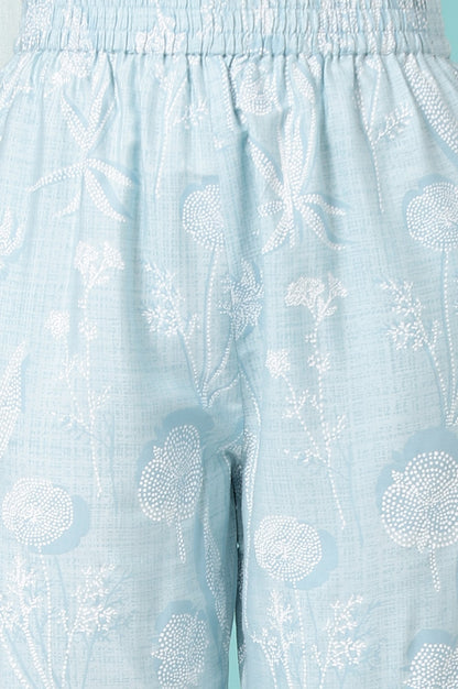 W for Woman Sky Blue Floral Printed A-line Kurta and Pants Co-ord Set