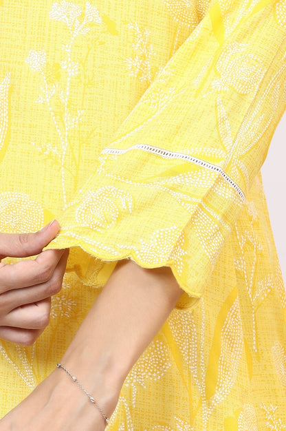 W for Woman Yellow Floral Printed Rayon A-line Kurta and Pants Set