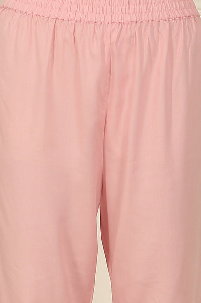 W for Woman Pink Floral Printed Rayon Straight Kurta and Pants Set