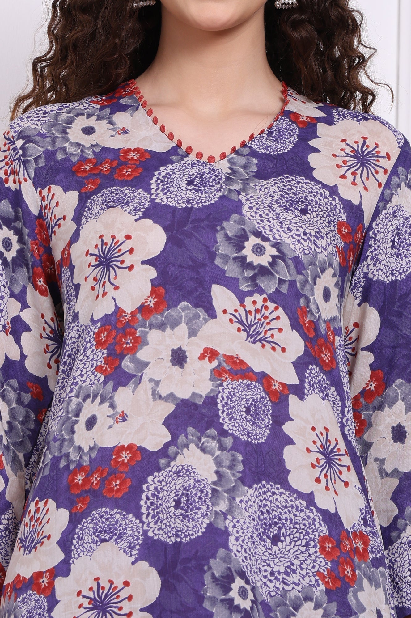 W for Woman Purple Floral Printed Modal Straight Kurta and Pants Co-ord Set