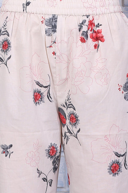 W for Woman Off-White Floral Printed Pure Cotton A-line Kurta and Pants Co-ord Set