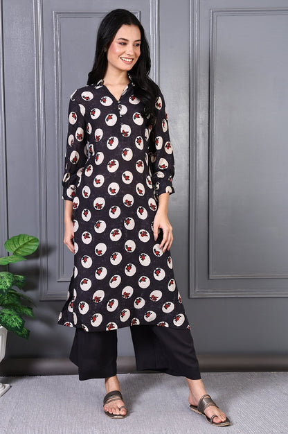 W for Woman Grey Floral Printed Modal A-line Kurta and Pants Set