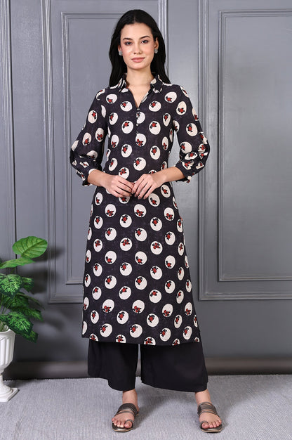 W for Woman Grey Floral Printed Modal A-line Kurta and Pants Set