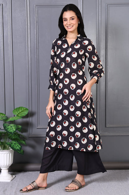 W for Woman Grey Floral Printed Modal A-line Kurta and Pants Set