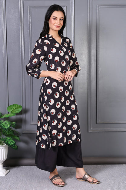 W for Woman Grey Floral Printed Modal A-line Kurta and Pants Set