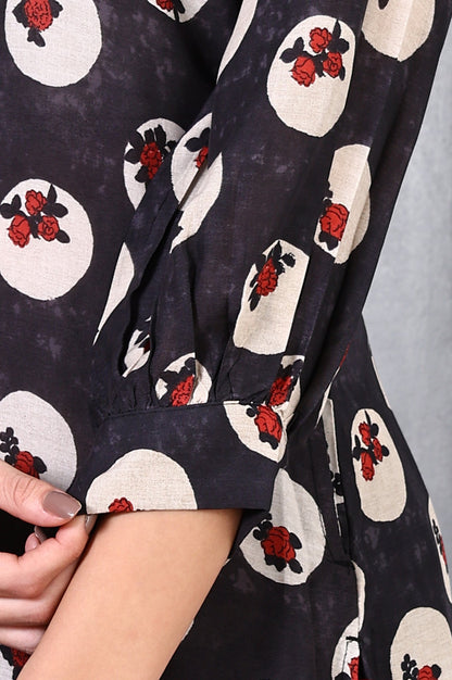 W for Woman Grey Floral Printed Modal A-line Kurta and Pants Set