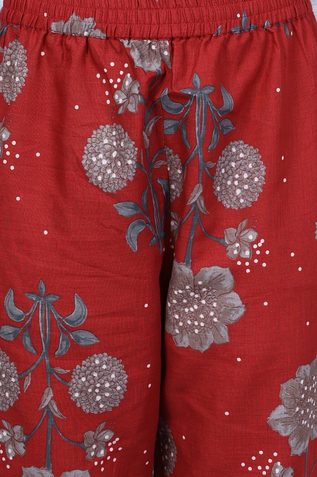 W for Woman Red Floral Printed Pure Cotton A-Line Kurta, Straight Pant And Dupatta Set