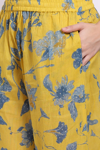W for Woman Yellow Bold Floral Printed Pure Cotton Straight Kurta, Parallel Pants and Dupatta Set