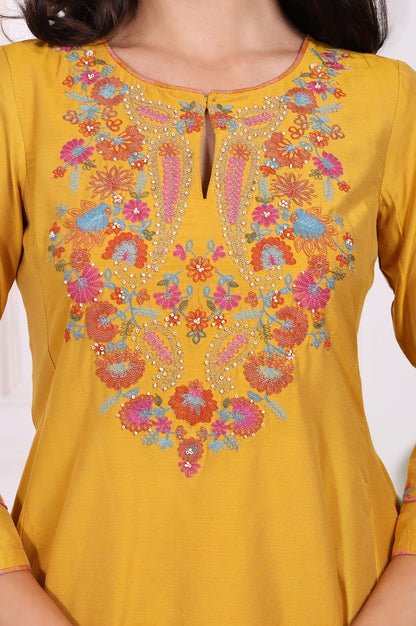 W for Woman Yellow Embroidered Flared Kurta
