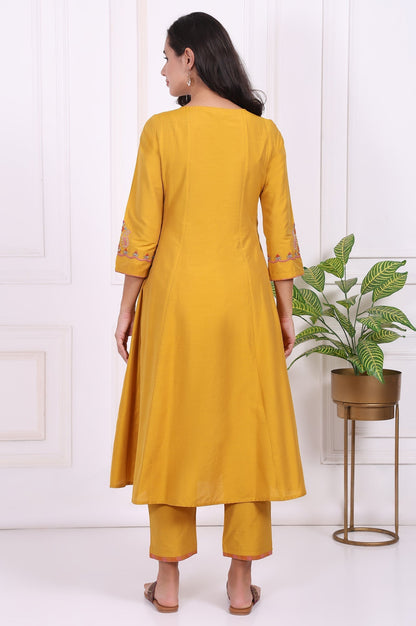 W for Woman Yellow Embroidered Flared Kurta
