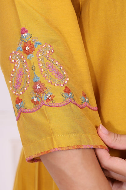 W for Woman Yellow Embroidered Flared Kurta